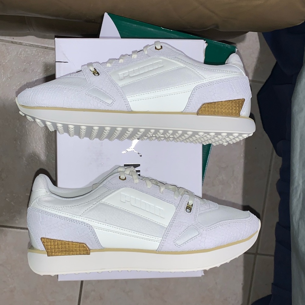 WMNS Puma Metallic Gold White Snakeskin Sneakers